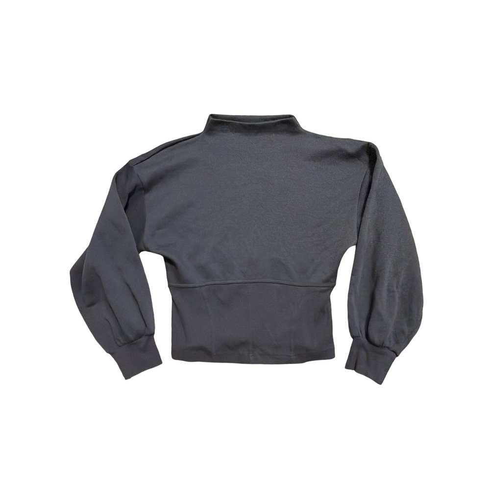 Maeve by Anthropologie Black Mock Neck Corset Waist Puff Sleeve Sweatshirt